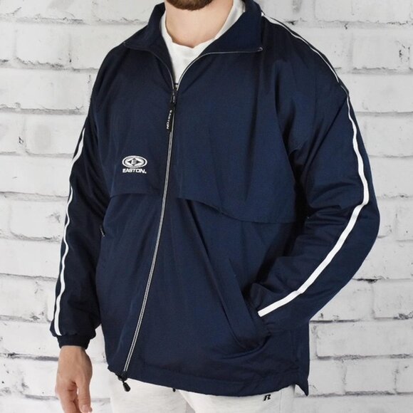 Vintage Y2k Easton Navy Blue Ice Hockey Warmup Lightweight Windbreaker Jacket S - Picture 1 of 4